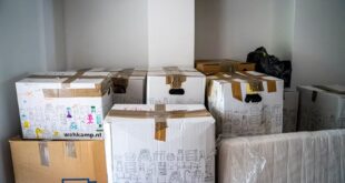 Cardboard boxes packed for a home move